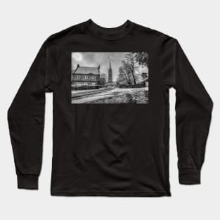 St James' Church, Louth, UK, Black And White Snow Scene Long Sleeve T-Shirt